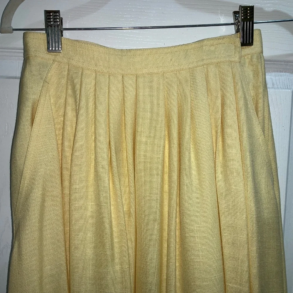 Barry Bricken vintage pleated yellow midi skirt Sz 4 lined pockets side close - Picture 3 of 8
